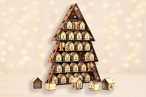 Christmas Advent Calendar Tree – Laser Cut Wooden House Countdown for xTool & Laser Machines SVG LaserCutano 