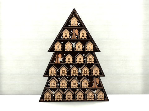 Christmas Advent Calendar Tree – Laser Cut Wooden House Countdown for xTool & Laser Machines SVG LaserCutano 