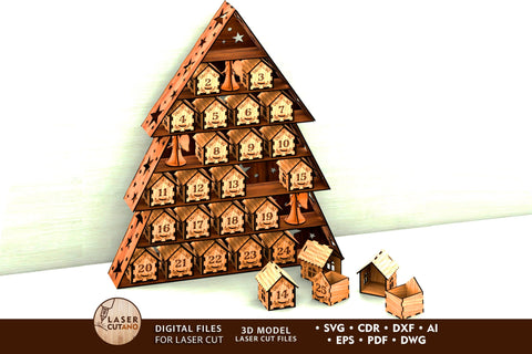Christmas Advent Calendar Tree – Laser Cut Wooden House Countdown for xTool & Laser Machines SVG LaserCutano 