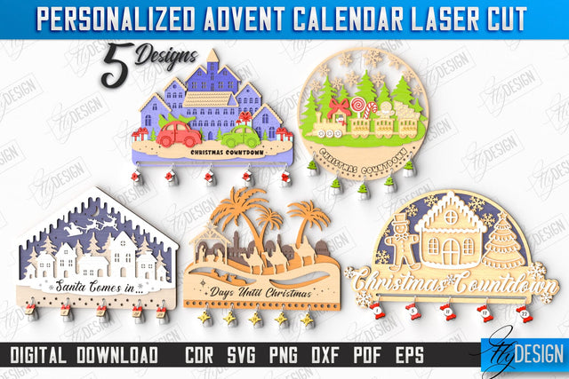 Christmas Advent Calendars Laser Cut Bundle | Days Until Christmas | Holiday | Wall Advent Calendar | CNC Files SVG Fly Design 