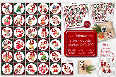 Christmas Advent numbers Christmas Advent calendar numbers Countdown to Christmas Stickers numbers Printable Stickers PNG Sublimation Createya Design 