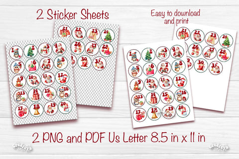 Christmas Advent numbers Christmas Advent calendar numbers Countdown to Christmas Stickers numbers Printable Stickers PNG Sublimation Createya Design 
