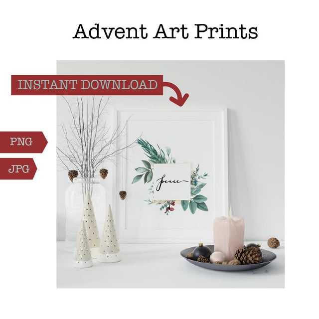 Christmas Advent watercolor art prints, Hope, Joy, Love and Peace, high resolution digital art prints SVG Sharia Morton Designs 