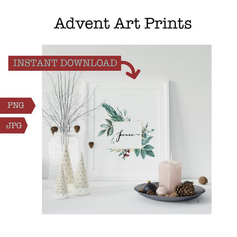 Christmas Advent watercolor art prints, Hope, Joy, Love and Peace, high resolution digital art prints SVG Sharia Morton Designs 
