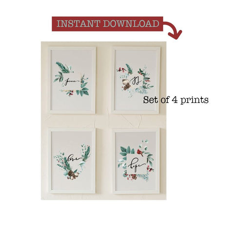 Christmas Advent watercolor art prints, Hope, Joy, Love and Peace, high resolution digital art prints SVG Sharia Morton Designs 