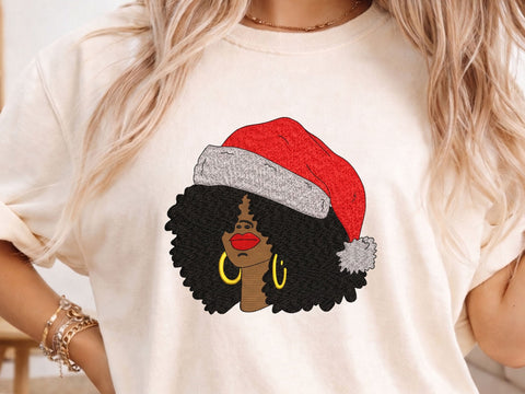 Christmas Afro Woman Embroidery Design, Afro Santa Embroidery File, 4 sizes Embroidery/Applique DESIGNS DesignDestine 