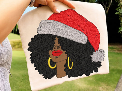 Christmas Afro Woman Embroidery Design, Afro Santa Embroidery File, 4 sizes Embroidery/Applique DESIGNS DesignDestine 