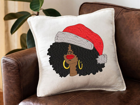 Christmas Afro Woman Embroidery Design, Afro Santa Embroidery File, 4 sizes Embroidery/Applique DESIGNS DesignDestine 