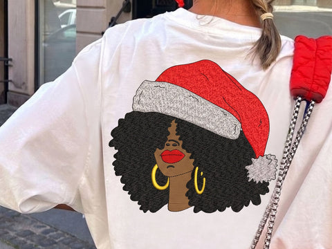 Christmas Afro Woman Embroidery Design, Afro Santa Embroidery File, 4 sizes Embroidery/Applique DESIGNS DesignDestine 