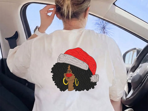 Christmas Afro Woman Embroidery Design, Afro Santa Embroidery File, 4 sizes Embroidery/Applique DESIGNS DesignDestine 