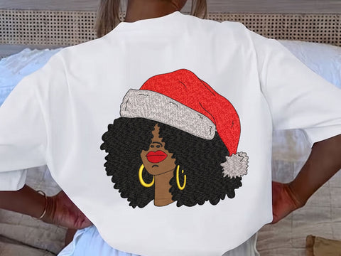 Christmas Afro Woman Embroidery Design, Afro Santa Embroidery File, 4 sizes Embroidery/Applique DESIGNS DesignDestine 