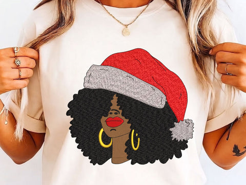 Christmas Afro Woman Embroidery Design, Afro Santa Embroidery File, 4 sizes Embroidery/Applique DESIGNS DesignDestine 