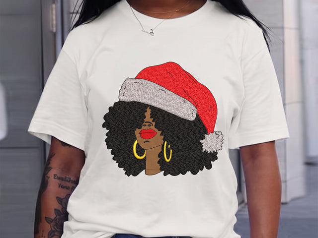 Christmas Afro Woman Embroidery Design, Afro Santa Embroidery File, 4 sizes Embroidery/Applique DESIGNS DesignDestine 