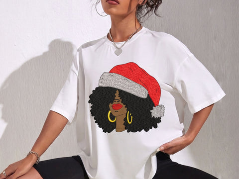 Christmas Afro Woman Embroidery Design, Afro Santa Embroidery File, 4 sizes Embroidery/Applique DESIGNS DesignDestine 