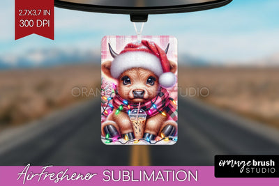 Christmas Air Freshener PNG - Highland Cow Car Freshener Sublimation OrangeBrushStudio 