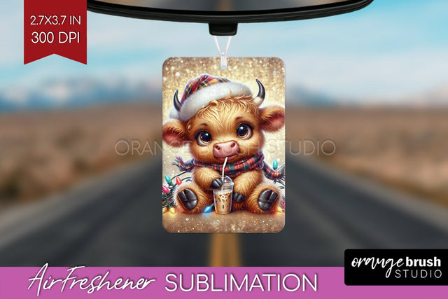 Christmas Air Freshener PNG - Highland Cow Car Freshener Sublimation OrangeBrushStudio 