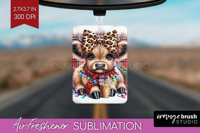 Christmas Air Freshener PNG - Highland Cow Car Freshener Sublimation OrangeBrushStudio 