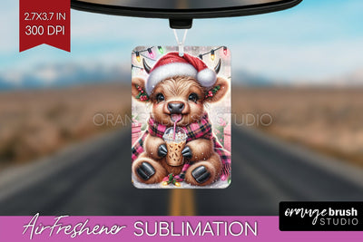 Christmas Air Freshener PNG - Highland Cow Car Freshener Sublimation OrangeBrushStudio 