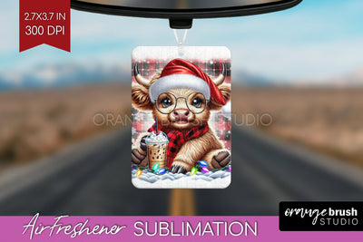 Christmas Air Freshener PNG - Highland Cow Car Freshener Sublimation OrangeBrushStudio 