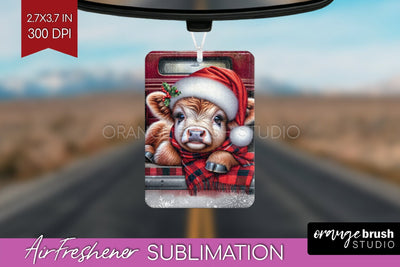 Christmas Air Freshener PNG - Highland Cow Car Freshener Sublimation OrangeBrushStudio 