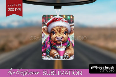 Christmas Air Freshener PNG - Highland Cow Car Freshener Sublimation OrangeBrushStudio 