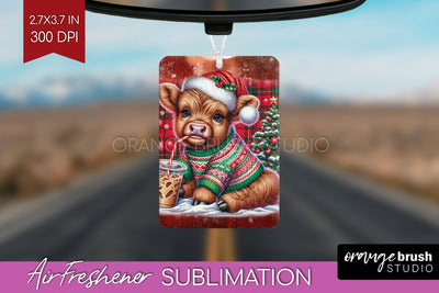 Christmas Air Freshener PNG - Highland Cow Car Freshener Sublimation OrangeBrushStudio 