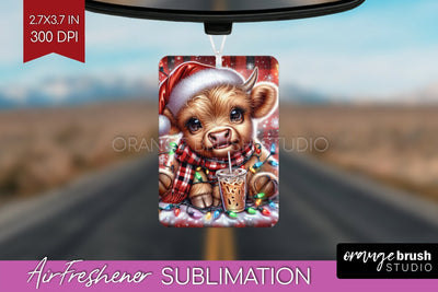 Christmas Air Freshener PNG - Highland Cow Car Freshener Sublimation OrangeBrushStudio 