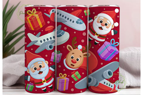 Christmas Airplane Tumbler Wrap Sublimation PixelChick 
