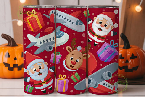 Christmas Airplane Tumbler Wrap Sublimation PixelChick 