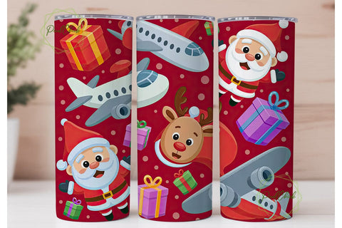 Christmas Airplane Tumbler Wrap Sublimation PixelChick 