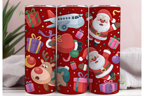 Christmas Airplane Tumbler Wrap Sublimation PixelChick 