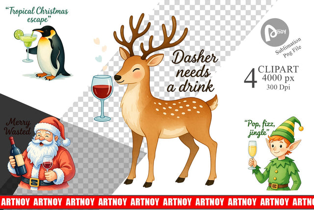 Christmas Alcohol Humor Clipart Sublimation artnoy 