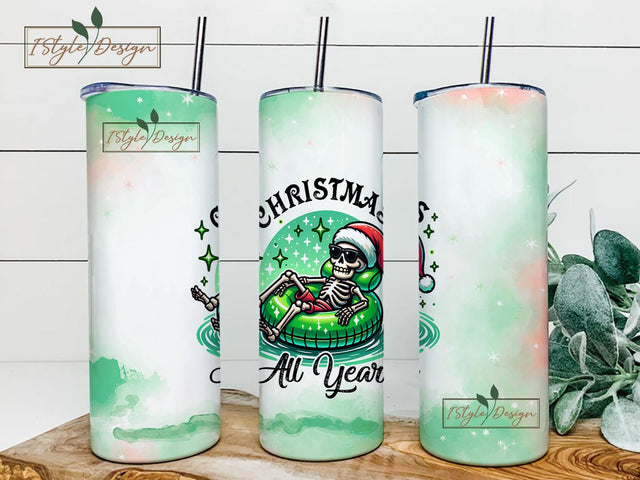 Christmas All Year 20 oz Skinny Tumbler Wrap Sublimation Design Digital Download PNG Sublimation iStyleDesign 