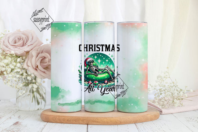 Christmas All Year 20 oz Skinny Tumbler Wrap Sublimation Design Digital Download PNG Sublimation sassyprint 