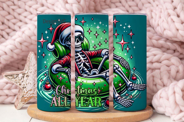Christmas All Year Tumbler Wrap PNG, Christmas Skull Sublimation Design, Santa Skeleton Digital Download Sublimation DesignSVG 