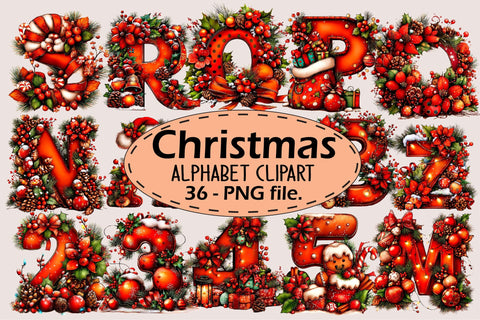 Christmas Alphabet Clipart Bundle. Sublimation SVGArt 