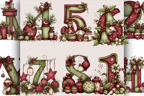 Christmas Alphabet Clipart Bundle. Sublimation SVGArt 
