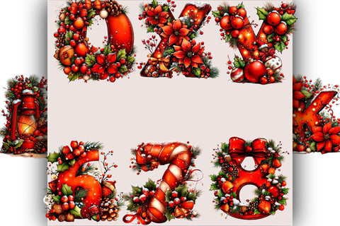 Christmas Alphabet Clipart Bundle. Sublimation SVGArt 