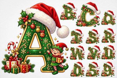 Christmas Alphabet Gold Letters PNG Bundle SVG DesignDestine 