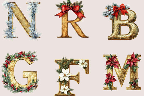 Christmas Alphabet Gold Letters Png Sublimation SVGArt 