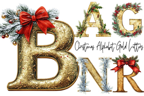 Christmas Alphabet Gold Letters Png Sublimation SVGArt 