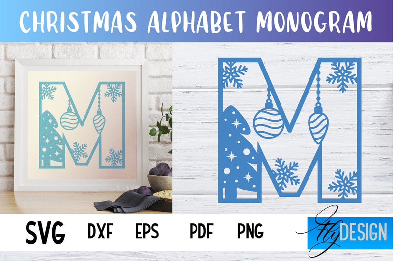Christmas Alphabet Monogram | Alphabet SVG | Paper Cut SVG Fly Design 