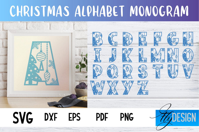 Christmas Alphabet Monogram | Alphabet SVG | Paper Cut SVG Fly Design 