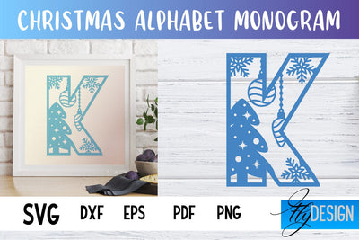 Christmas Alphabet Monogram | Alphabet SVG | Paper Cut SVG Fly Design 