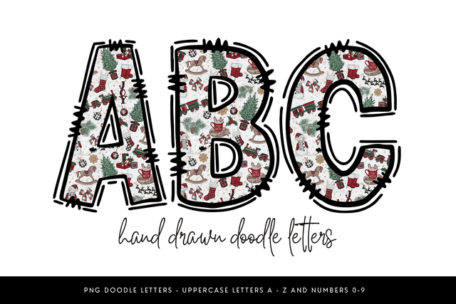 Christmas Alphabet PNG, Holiday Doodle Letters Sublimation BijouBay 