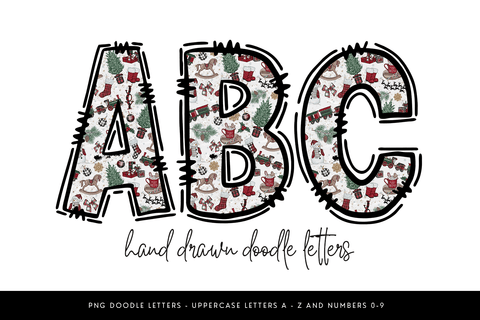 Christmas Alphabet PNG, Holiday Doodle Letters Sublimation BijouBay 
