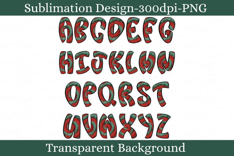 Christmas Alphabet Set, Festive Alpha Set, Red & Green Holiday Tie Dye Letters & Numbers Sublimation Clipart Sublimation Keepsake Treasures Designs LLC. 