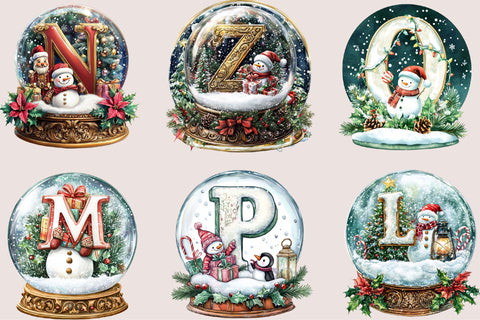 Christmas Alphabet Snow Globe Clipart PNG, A-Z Christmas Letters, Sublimation SVGArt 