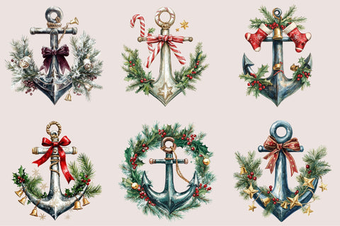 Christmas Anchor Clipart Bundle – Nautical Holiday Anchor PNG Sublimation SVGArt 