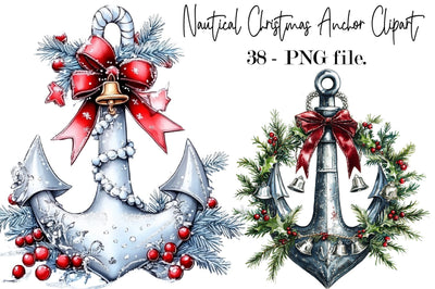 Christmas Anchor Clipart Bundle – Nautical Holiday Anchor PNG Sublimation SVGArt 